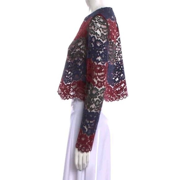 Sandro Paris Womens Long Sleeve Lace Crew Neck Crop Top Blouse Sz XS (f - Picture 4 of 7